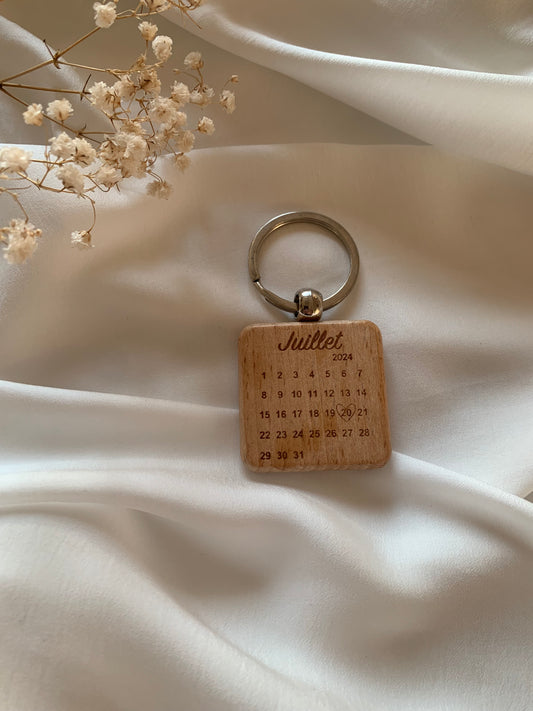Porte clé date bois carré